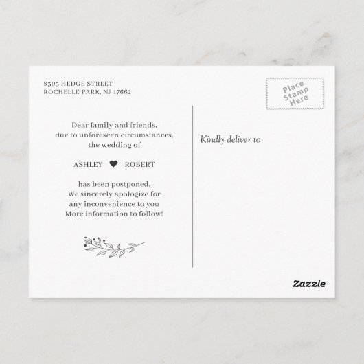 Verander de Datum Uitgestelde Eenvoudige hand Verl Briefkaart (Achterkant)