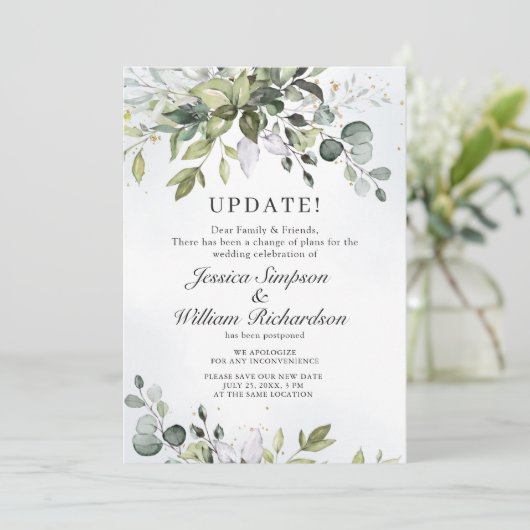 Verander de Datum Uitgestelde Elegant Eucalyptus Kaart (Staand voorkant)