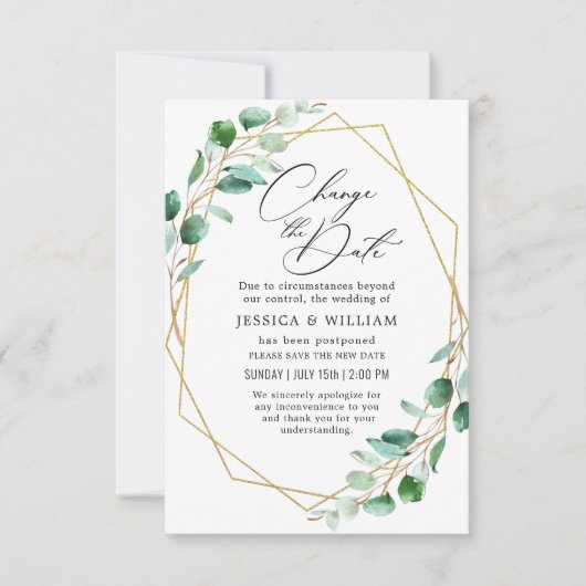 Verander de Datum Uitgestelde Elegant Eucalyptus Kaart (Voorkant)