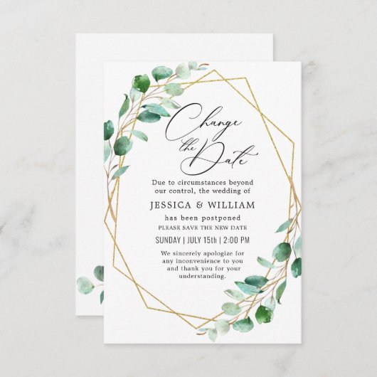 Verander de Datum Uitgestelde Elegant Eucalyptus Kaart (Voorkant / Achterkant)