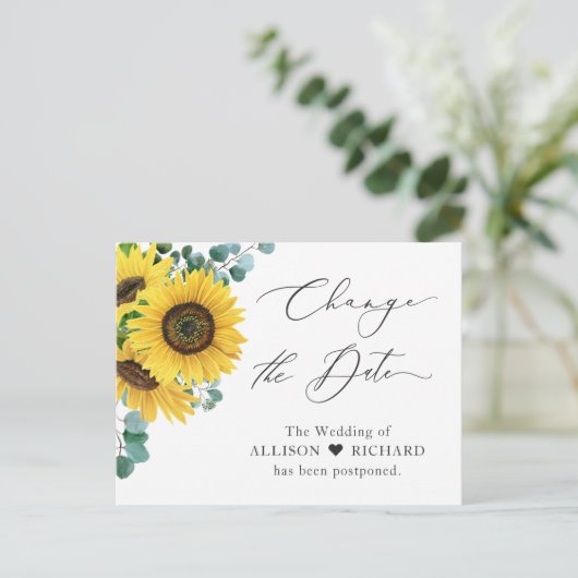 Verander de Datum Uitgestelde Eucalyptus Sunflower Briefkaart (Staand voorkant)