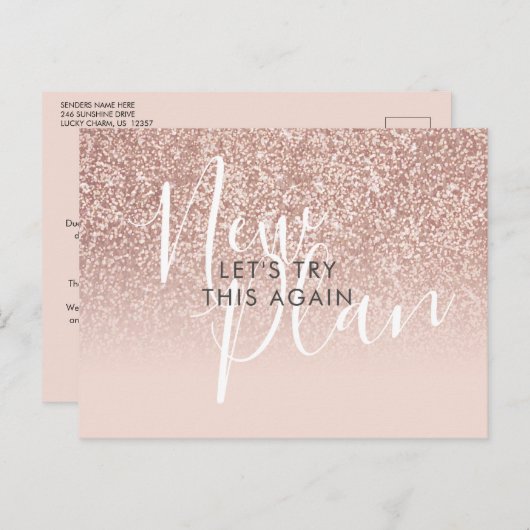 Verander de datum uitgestelde evenement Roze goude Briefkaart (Voorkant / Achterkant)