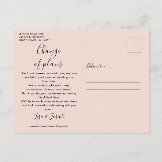 Verander de datum uitgestelde evenement Roze goude Briefkaart (Achterkant)