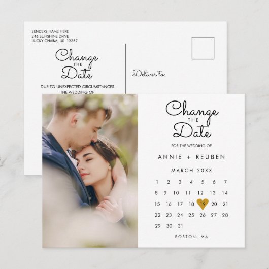 Verander de Datum Uitgestelde Foto van de Kalender Aankondigingskaart (Voorkant / Achterkant)