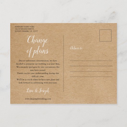 Verander de Datum Uitgestelde Geannuleerde Gebeurt Briefkaart (Achterkant)