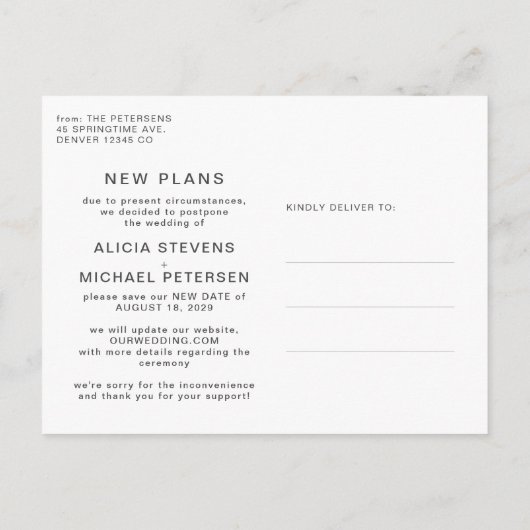 Verander de datum uitgestelde trouwfoto sparen dat aankondigingskaart (Achterkant)