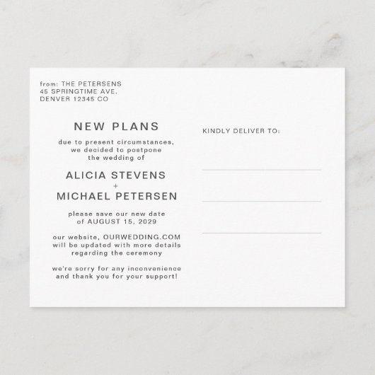 Verander de datum uitgestelde trouwfoto sparen dat aankondigingskaart (Achterkant)