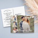Verander de Datum Uitgestelde Weddenschap 4 Foto C Briefkaart<br><div class="desc">Verstuur dit stijlvolle briefkaart als je een andere trouwplannen hebt. Briefkaart bevat 4 van uw favoriete foto's en uw aangepaste tekst op de voor- en achterzijde. Eenvoudig en leuk maar stijlvol en elegant - coördineert prachtig met zoveel van de huidige trouwstijlen.</div>