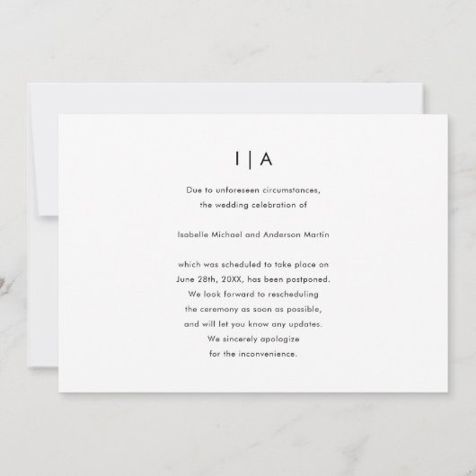 Verander de datum Uitstel van de bruiloft Calligra Aankondiging (Achterkant)