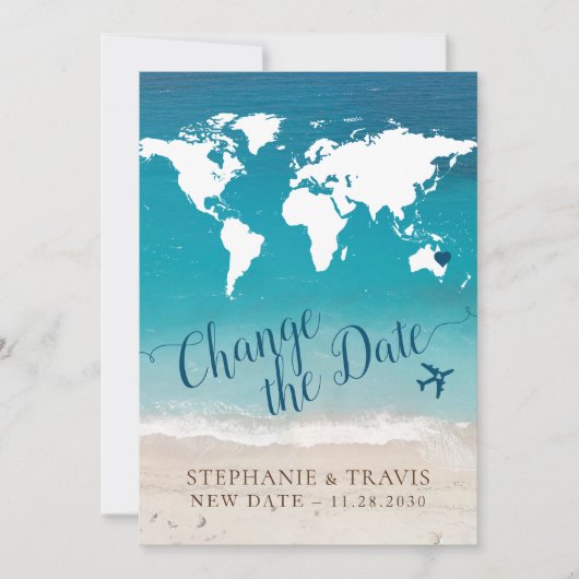Verander de Datum van de Beach Bestemming Wedding Aankondiging (Voorkant)