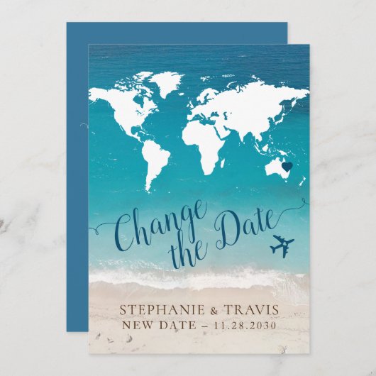 Verander de Datum van de Beach Bestemming Wedding Aankondiging (Voorkant / Achterkant)