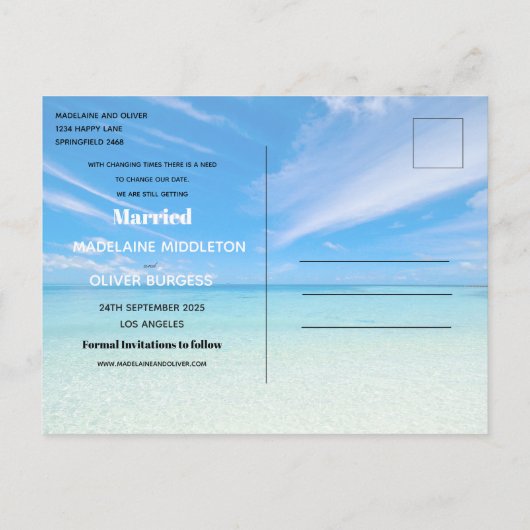 Verander de Datum van de Beach Blue Summer Aankondigingskaart (Achterkant)