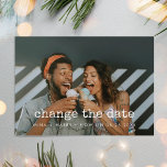 Verander de datum van de bruiloft het uitstel foto briefkaart<br><div class="desc">Je moet je bruiloft of feest uitstellen of annuleren? Deel het nieuws met dit mooie briefkaart,  volledig aanpasbare lettertypen en kleuren.</div>
