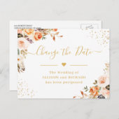 Verander de Datum van de herfst Gold Floral die wo Briefkaart (Voorkant / Achterkant)