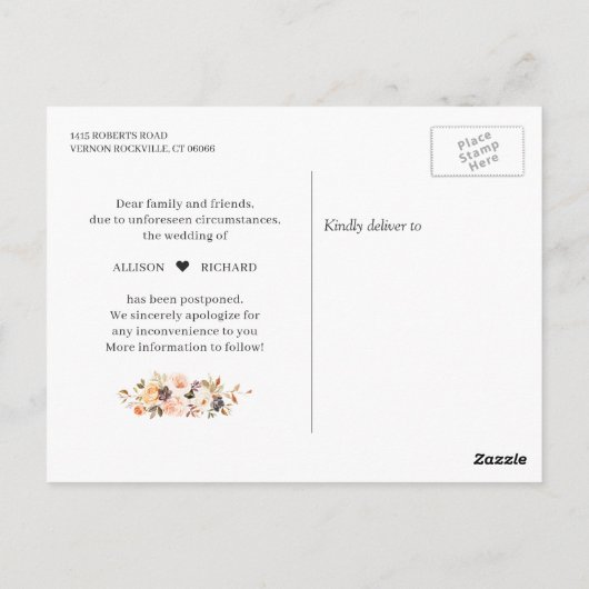 Verander de Datum van de herfst Gold Floral die wo Briefkaart (Achterkant)