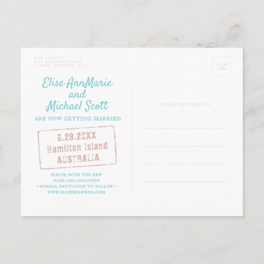 Verander de datum van het Beach Wedding Passport s Aankondigingskaart (Achterkant)