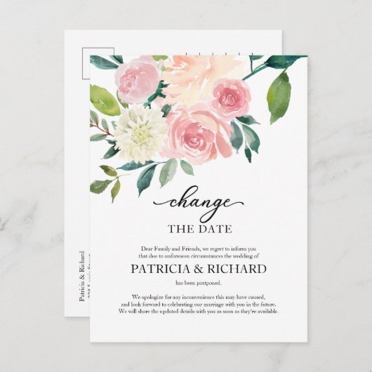 Verander de Datum van het Bellen van de Floral Wed Briefkaart (Voorkant / Achterkant)