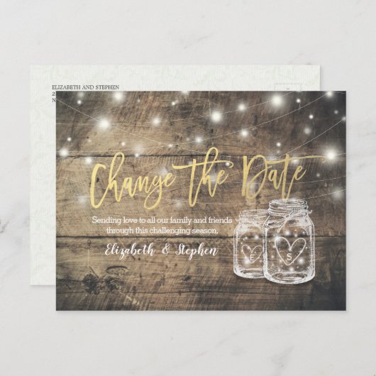 Verander de Datum van het huwelijk Uitstel Mason J Aankondigingskaart (Voorkant / Achterkant)