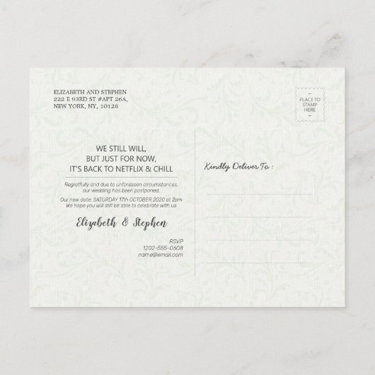 Verander de Datum van het huwelijk Uitstel Mason J Aankondigingskaart (Achterkant)