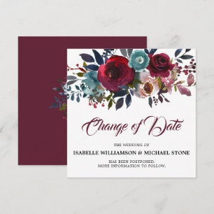 Verander de datum waarop Red Burgundy Floral Weddi Kaart