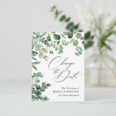 Verander de Datum Waterverf Eucalyptus Wedding Briefkaart (Staand voorkant)