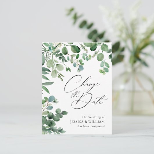 Verander de Datum Waterverf Eucalyptus Wedding Briefkaart (Staand voorkant)