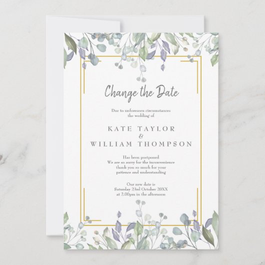 Verander de datum waterverf groen bloemmotief save the date (Voorkant)