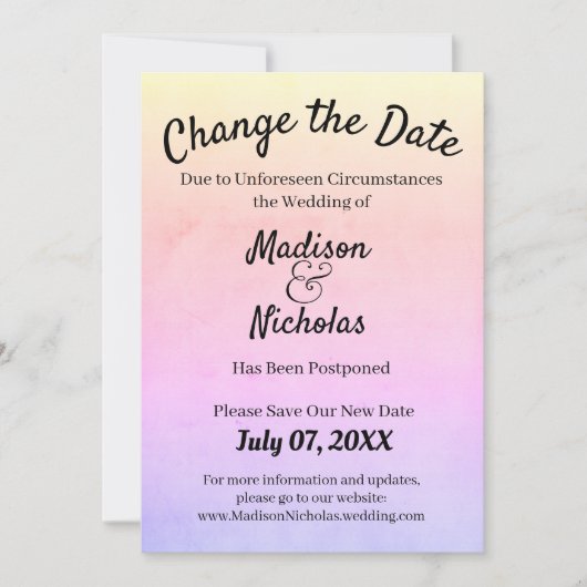 Verander de Datum Weddenschap Uitgesteld Roze Gede Save The Date (Voorkant)