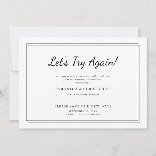 Verander de Datum Wedding Laten de Probeer opnieuw Aankondiging (Voorkant)