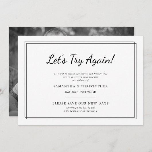 Verander de Datum Wedding Laten de Probeer opnieuw Aankondiging (Voorkant / Achterkant)