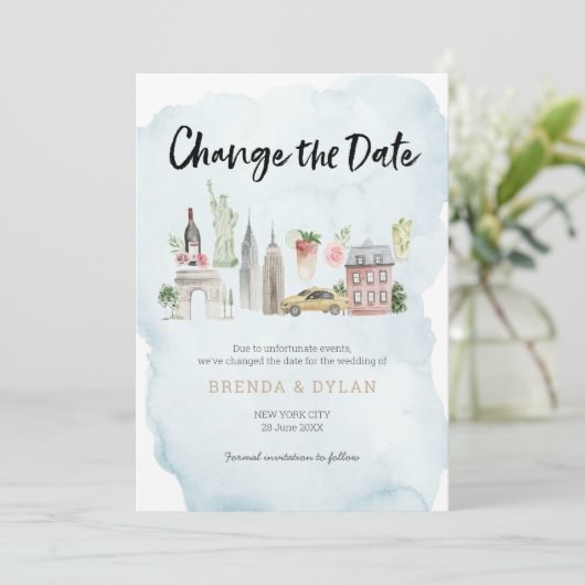 Verander de datum Wedding New York City uitnodigin Kaart (Staand voorkant)