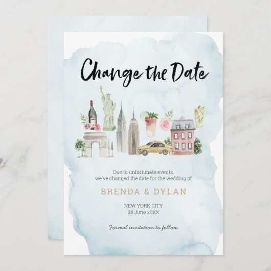 Verander de datum Wedding New York City uitnodigin Kaart (Voorkant / Achterkant)