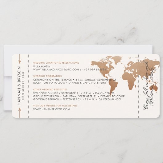 Verander de Datum Wereldkaart die Ticket Weddensch Aankondiging (Achterkant)