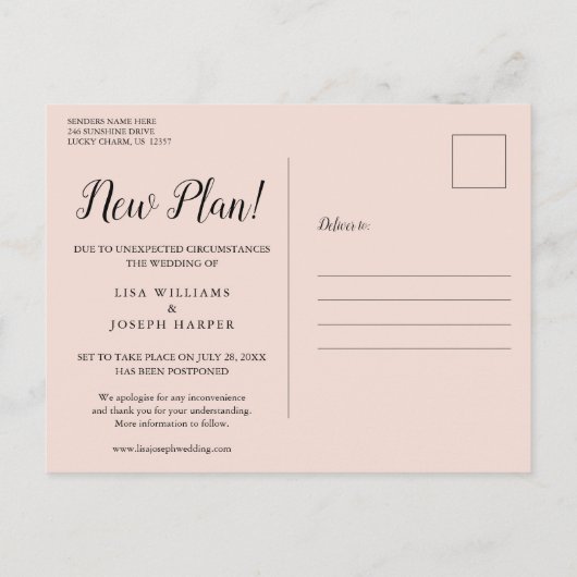 Verander de datum Wij doen het opnieuw Roze gouden Aankondigingskaart (Achterkant)