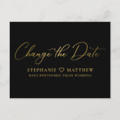 Verander de Datum Zwart Elegant Gold Script Aankondigingskaart (Voorkant)