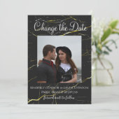 Verander de datum zwart en goud marmer save the date (Staand voorkant)