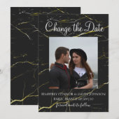 Verander de datum zwart en goud marmer save the date (Voorkant / Achterkant)