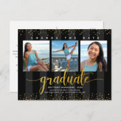 Verander de datum zwart goud afstuderen foto moder uitnodiging briefkaart (Voorkant / Achterkant)