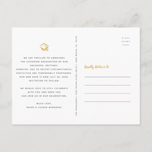 Verander de datum zwart goud afstuderen foto moder uitnodiging briefkaart (Achterkant)