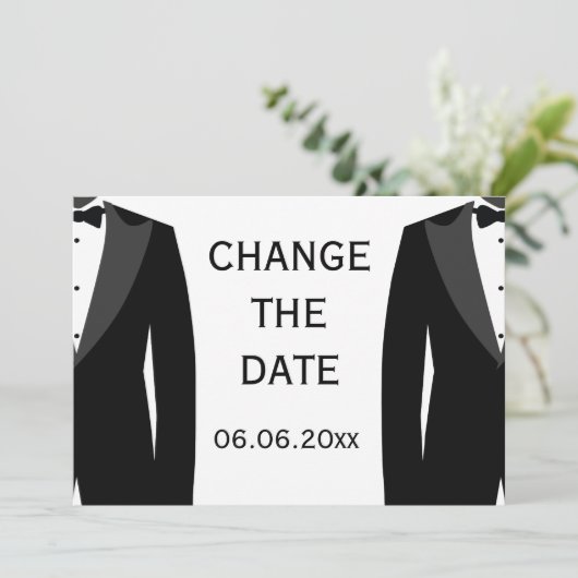 Verander De Datum Zwart-Wit Huwelijk Tussen Homose Save The Date (Staand voorkant)