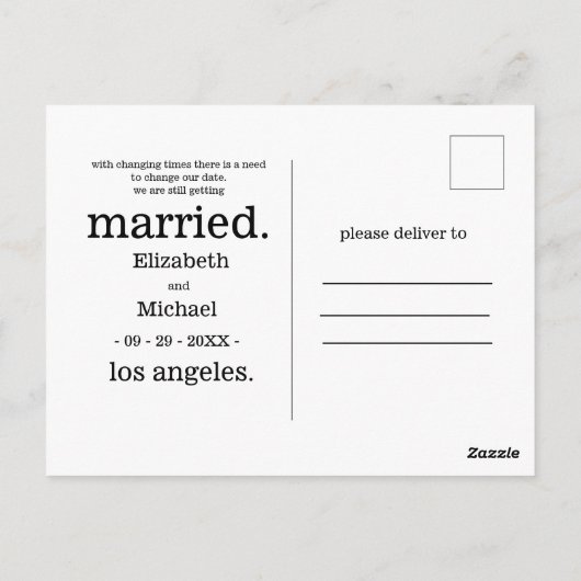 Verander de Datum Zwarte Witte Foto Eenvoudige bru Briefkaart (Achterkant)