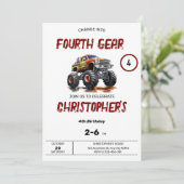 Verander Gear Monster Truck Verjaardag Uitnodiging (Staand voorkant)