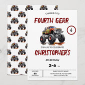 Verander Gear Monster Truck Verjaardag Uitnodiging (Voorkant / Achterkant)