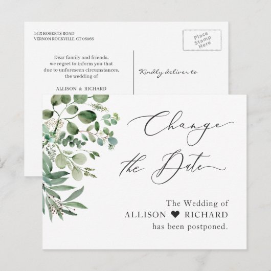 Verander het datumscript Eenvoudig Elegant Eucalyp Briefkaart (Voorkant / Achterkant)