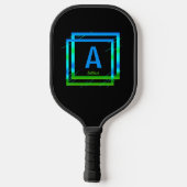 Verander Initiaal. Naam Blauw groene vierkantjes z Pickleball Paddle (Achterkant)