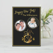 Verander Jaar Gelukkig Nieuwjaar 2 Foto Klok Kaart (Staand voorkant)