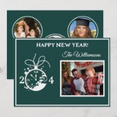 Verander Jaar Gelukkig Nieuwjaar 4 Foto Klok Kaart (Voorkant / Achterkant)