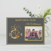 Verander Jaar Gelukkig Nieuwjaar 4 Foto Klok Kaart (Staand voorkant)