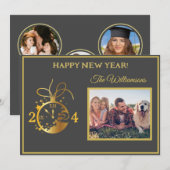 Verander Jaar Gelukkig Nieuwjaar 4 Foto Klok Kaart (Voorkant / Achterkant)