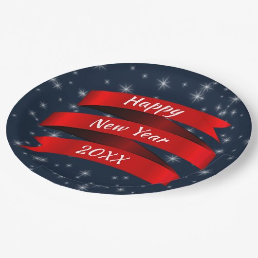 Verander Jaar Tekst Gelukkig Nieuwjaar 20xx Rood L Papieren Bordje (Gekanteld)
